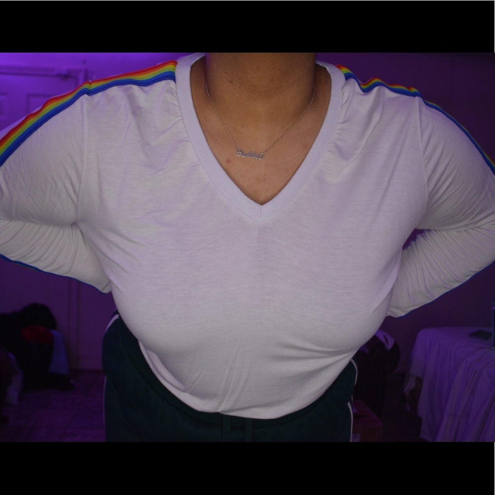 Plus White Rainbow Striped Long Sleeve